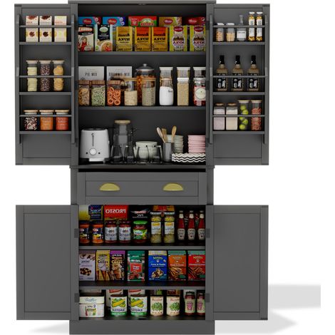 CHICFURN Armario de cocina 80x40x182 cm de MDF negro, 4 puertas y 1 cajón (1/5)
