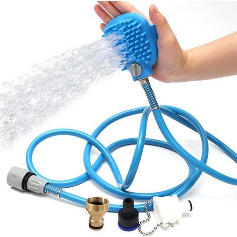 Hundebadebürste mit komfortablem Massagekopf und Duschkopf – Blau (1/5)