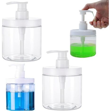 2 flacons distributeurs Flacon vide de gel hydroalcoolique Flacon d'émulsion avec pompe Flacon rond à large ouverture (500 ml transparent) (1/5)