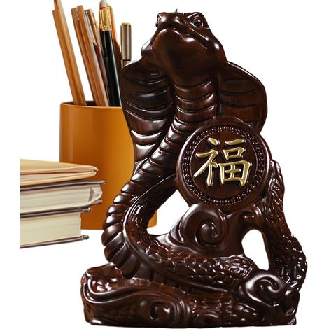 Décoration Serpent Maison Sculpture Décorative Serpent Figurine Animale Statue Année du Serpent en Bois Figurines Petits Animaux pour Décoration Salon Chambre et Bureau Sculpture (1/5)