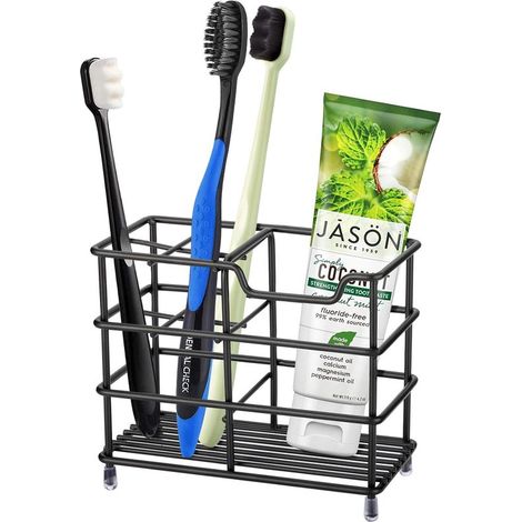Porta spazzolini, porta dentifricio e organizer da bagno nero in acciaio inox 304. Piccolo accessorio da bagno per spazzolini e dentifricio. (1/5)