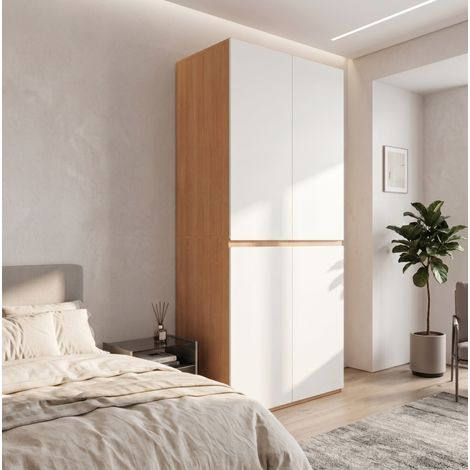 Armadio guardaroba 90x50x200 cm, cassetto portagioie, asta appendiabiti, MDF e pannello truciolare bianco (1/5)