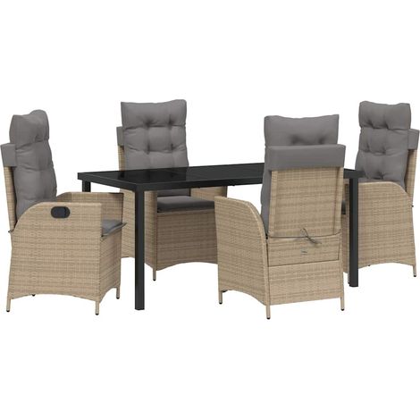Maison Exclusive - Conjunto de Comedor de Jardín 5 pcs Beige ratá (1/5)