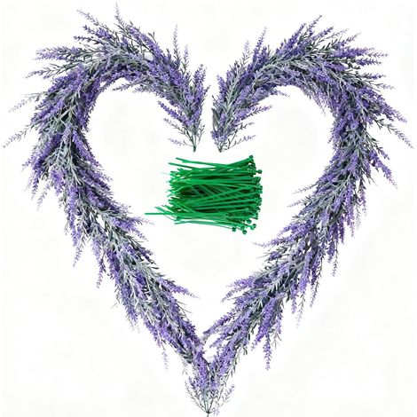 Lot de 2 guirlandes de lavande artificielles avec 20 attaches pour plantes, fleurs artificielles violettes à suspendre pour mariage, décoration de table, maison, jardin (1/5)