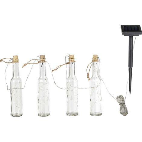 Außenlampe Lichterkette Garten Solarlampe 4-flammig, LED Terrassenleuchte Glas Flaschen klar Gartendeko, 12x LED warmweiß, LxBxH 4,8x4,8x14,5 cm (1/2)