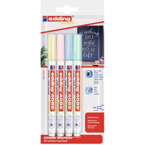 Edding 4085 4-4085-4-1PAS Marcatore a gesso Blu pastello, Giallo pastello, Verde pastello, Rosa pastello 1 mm, 2 mm (1/5)
