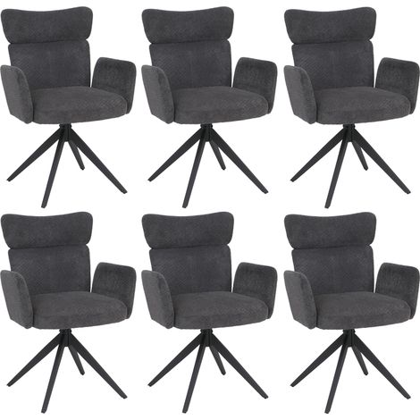 6er-Set Esszimmerstuhl HHG-673, Stuhl, drehbar Auto-Return Stoff Bouclé 350g/m² Öko-Tex dunkelgrau, Beine dunkelgrau (1/5)