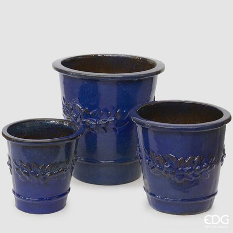 EDG Enzo De Gasperi Set 3 Vasi Atlas Limoni Svasato Blu Ceramica