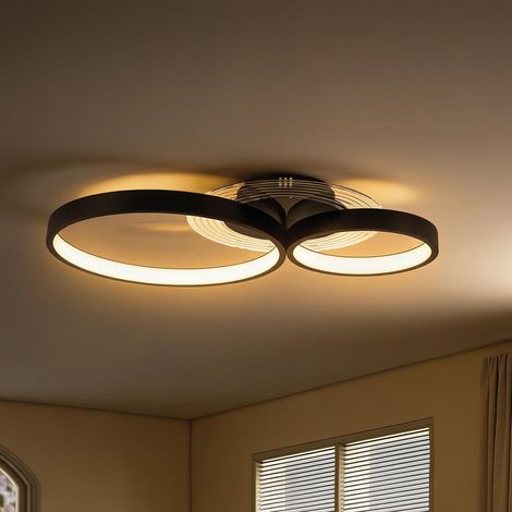 Éclairage personnalisable, plafonnier LED noir 40W à 3 anneaux, lumière 3000K/4000K/6500K pour chaque pièce (1/5)