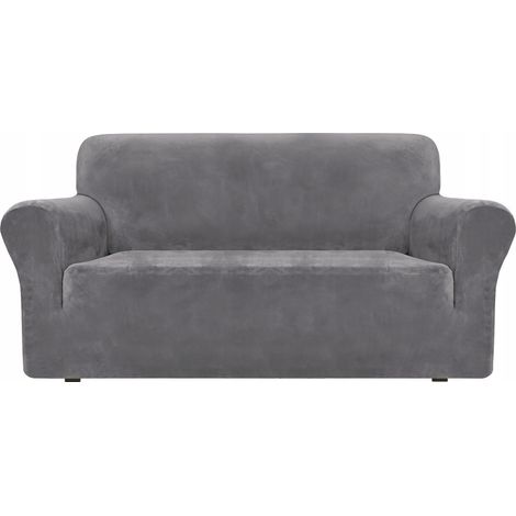 Funda para sofá de 2 plazas, terciopelo elástico, TESS, gris.
