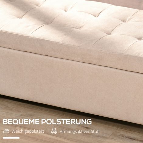 Coffre banc avec rangement, banquette à couvercle en lin, banc de rangement beige pour salon et chambre, assise matelassée avec espace de stockage. (1/5)
