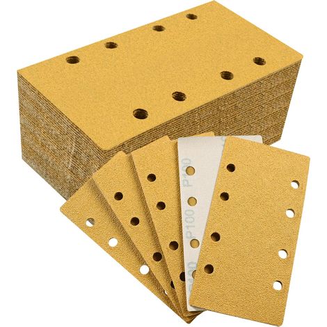 50 Feuilles Abrasives 93 x 185 mm 8 trous P100, Pour Ponceuse Orbitale Sur Bois, Métal, Peinture, Plastique (1/5)