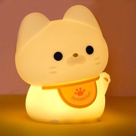 Veilleuse Chat Adorable, Veilleuse pour Enfants en Silicone à Lumière Variable, avec Minuterie et Commande Tactile pour Enfant Adulte Chambre Décoration Cadeau (1/5)
