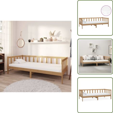 Lit de repos et matelas 90x200cm Marron miel Bois de pin massif - Lit Convertible - Canapé Lit - Lit Bois - Meuble Chambre - Literie
