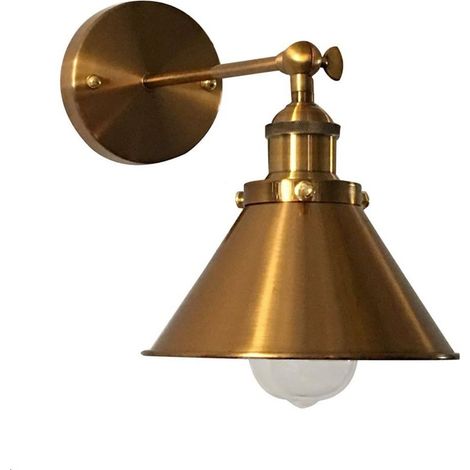 Applique murale à angle réglable, finition laiton, 1 lumière, style industriel rétro, avec abat-jour conique en métal de 18 cm, luminaire décoratif pour chambre, restaurant, maison de campagne, couloi (1/4)