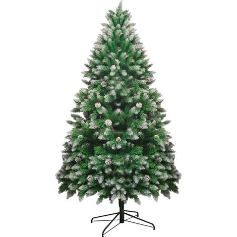 Abrihome 5ft/1.49m Snow Flocked Artificial Christmas Tree with Pine Cones & Snowflake Spray - White Tipped Branches for Holiday Home Decor (1/5)
