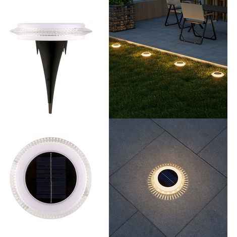 8pcs Éclairage Jardin Allée Pelouse Patio Extérieur Encastré LED Étanche, Disques Solaires Lumière Chaude, Auto Marche/Arrêt, Solaire (1/5)