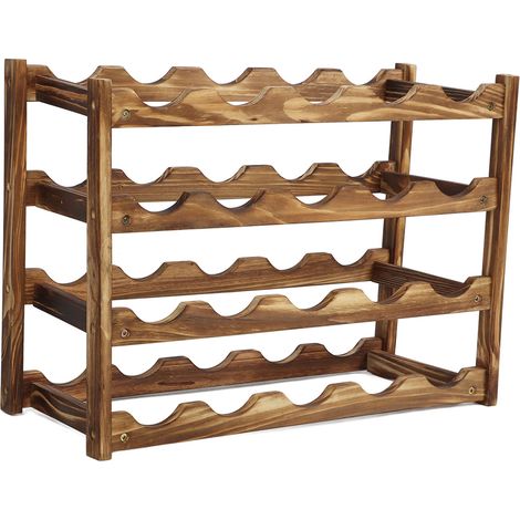 Casier à vin en pin, étagère de rangement pour bouteilles de vin, présentoir, décoration de comptoir, 4 niveaux, capacité de 20 bouteilles (1/5)