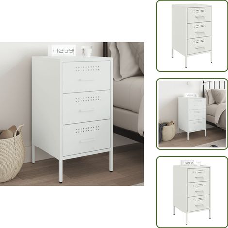 The Living Store Nachttisch Weiß 36x39x68 cm Stahl - Industriestyl - Nachttisch - Schreibtisch - Regal - Sideboard