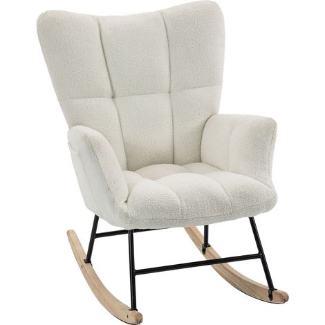 Fauteuil à bascule - HOMCOM - poches latérales - dossier à oreilles capitonné - tissu en peluche teddy - 66 x 90 x 90 cm - crème (1/5)