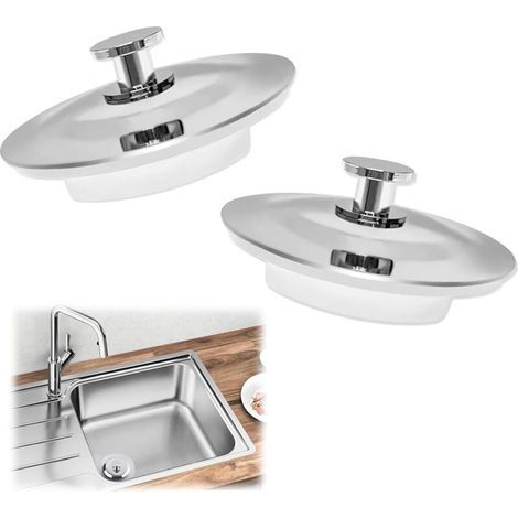 Bouchon Évier - Acier Inoxydable et Caoutchouc - Diamètre 42-44 mm - Pour Baignoire Lavabo Cuisine Salle de Bain - Lot de 2 (1/5)
