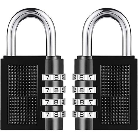 Serrure à combinaison Cadenas haute performance Cadenas à combinaison réarmable à 4 chiffres pour écoles, gymnases, abris extérieurs, casiers à moraillons, portails - Lot de 2 (manilles courtes)