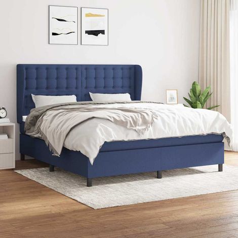 Cama box spring con colchón tela azul 180x200 cm (1/5)
