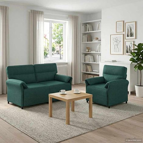 vidaXL Juego de Sofá 2 uds. Verde oscuro Tela (1/5)