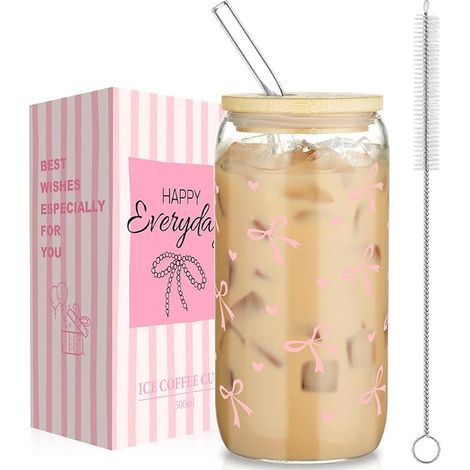 Tumbler, Drinking Glasses, Beer Glass with Bamboo Lid, Can Glasses with Straw and Brush, for Tea, Coke, Juice, Soda, Smoothie, Ice Coffee, Milk (1/5)