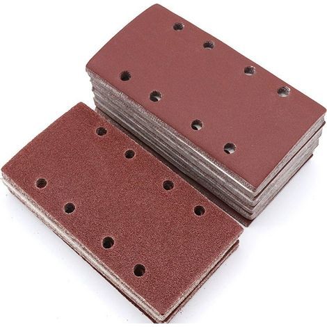 120pcs feuilles abrasives rectangulaires, papier de verre pour ponceuse 93x185mm 8 trous tampons de ponçage à crochet et boucle, grains assortis 40/60/80/120/180/240 (1/5)
