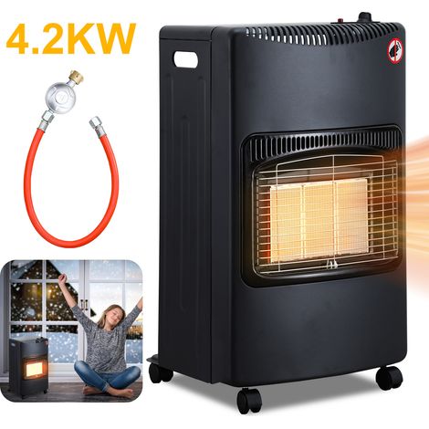 Wolketon Chauffage d’appoint gaz 4200 W infrarouge, 3 puissances, allumage piézo, ODS, 5 roulettes, 2 adaptateurs UE (1/5)