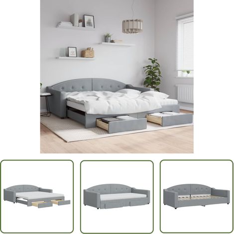 vidaXL Lit de jour avec gigogne et tiroirs gris clair 100x200 cm tissu (1/5)