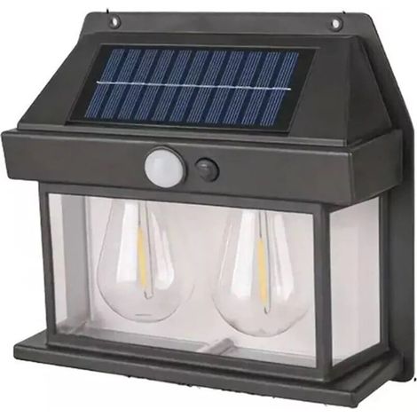 TrAdE Shop Traesio - Lampada Da Parete A Luce Calda Pannello Solare A Doppio Led Con Sensore Ip65 Senza Fili - (1/5)