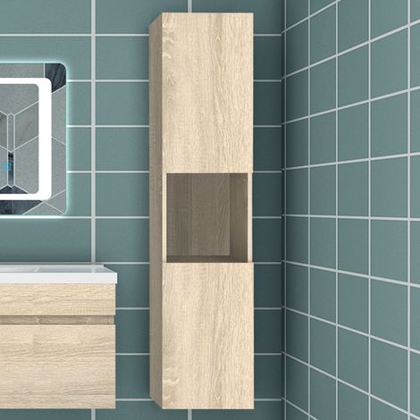 Ducha Casa Armario de baño Armario auxiliar, armario de pared,30 x 30 x 131.5 cm, diseño moderno,color roble.