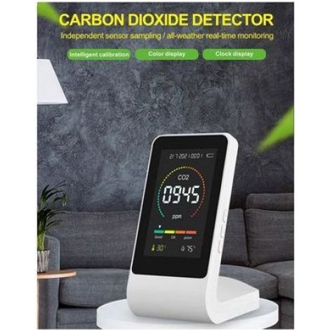 Détecteur CO2 - Affichage LED Numérique - Mesure Température Humidité - Alarme à 1000 ppm - Alimentation USB-C ou Piles AA - 1 Pièce