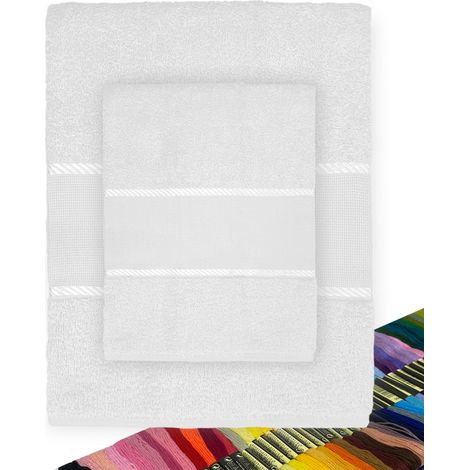 Set Asciugamani Spugna Tela Aida da ricamare Punto Croce 1+1 Viso E OSPITE con Filato in Omaggio Bianco