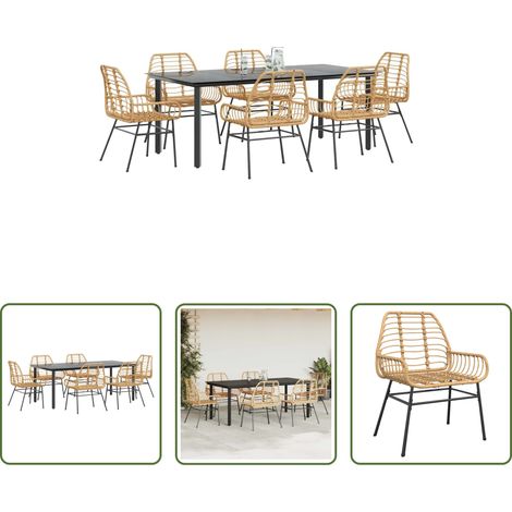 vidaXL Juego de comedor de jardín 7 pzas ratán PE marrón (1/5)