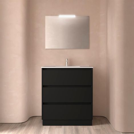 Badezimmermöbel NOJA 800 3 Schubladen BLACK SATIN + Waschtisch (1/2)