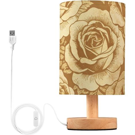 Yuiboo Lampe de table cylindrique en toile jute vintage dorée (1/5)