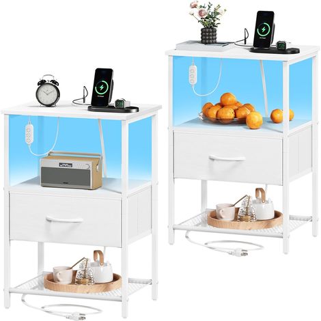 Table de Chevet LED Lot de 2, 2 Prises (1/5)