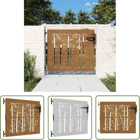 The Living Store Gartentor 85x75 cm Cortenstahl Bambus-Design - Cortenstahl Tor - Gartentor - Metalltor - Zaun - Gartenzaun (1/5)