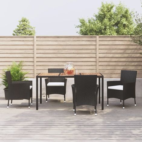 Mobilier à dîner de jardin et coussins 5pcs Ensemble table et chaise de jardin Noir Résine tressée 30485 (1/5)