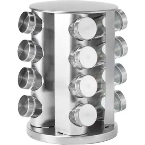 Drehbarer Gewürzständer mit 16 Gläsern, 360°-Drehung, Gewürzorganizer aus Edelstahl, Gewürzbehälter, Küchenarbeitsplatten-/Schrankorganizer