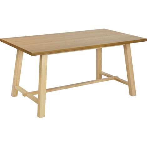 Mesa de comedor rectangular con tablero chapado acabado natural patas de madera maciza madera de fresno natural 160 x 90 cm Barnes