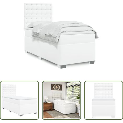 Matratze - Boxspringbett mit Matratze Weiß 90x200 cm Kunstleder (1/5)