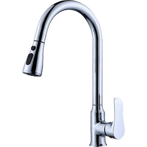Robinet de Cuisine avec Haut Bec Rotatif à 360° Mitigeur Evier avec Douchette Extensible Robinetterie de Cuisine Eau Chaude et Froide Réglable Mitigeur Cuisine 3 Jets en