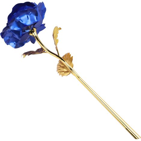 Cadeau de Saint-Valentin pour petite amie, épouse, meilleure amie, cadeau d'anniversaire pour fille, romantique et pratique, rose à la feuille d'or, emballage bleu de luxe (1/5)