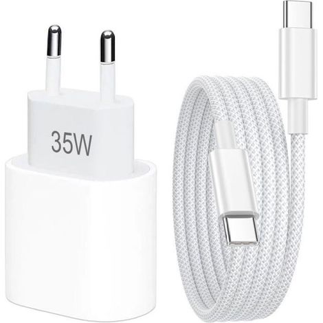 Chargeur Rapide 35W - USB-C - Compatible iPhone 17/16/15 - Câble 1M - Protection Surtension (1/5)