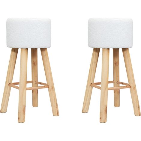 Lot de 2 Tabourets - HOME DECO FACTORY - Freya - Bouclette - Blanc et marron (1/5)