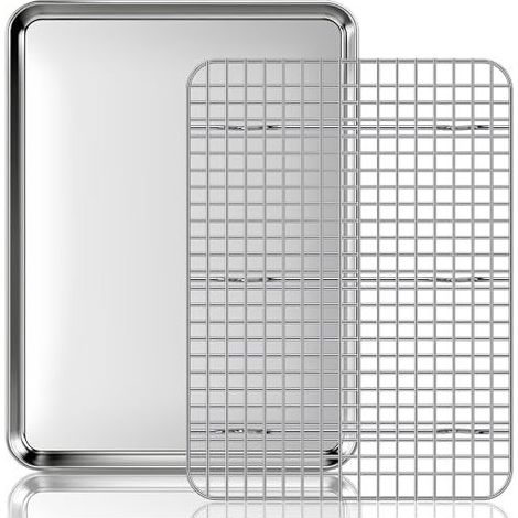 Plaque de Cuisson avec Grille de Refroidissement: un lot Plaques et Grilles pour Cuisson au Four en Acier Inoxydable, Plat Four pour Rôti la Maison Cuisine Barbecue 40,5x30,5x2,5cm (1/5)